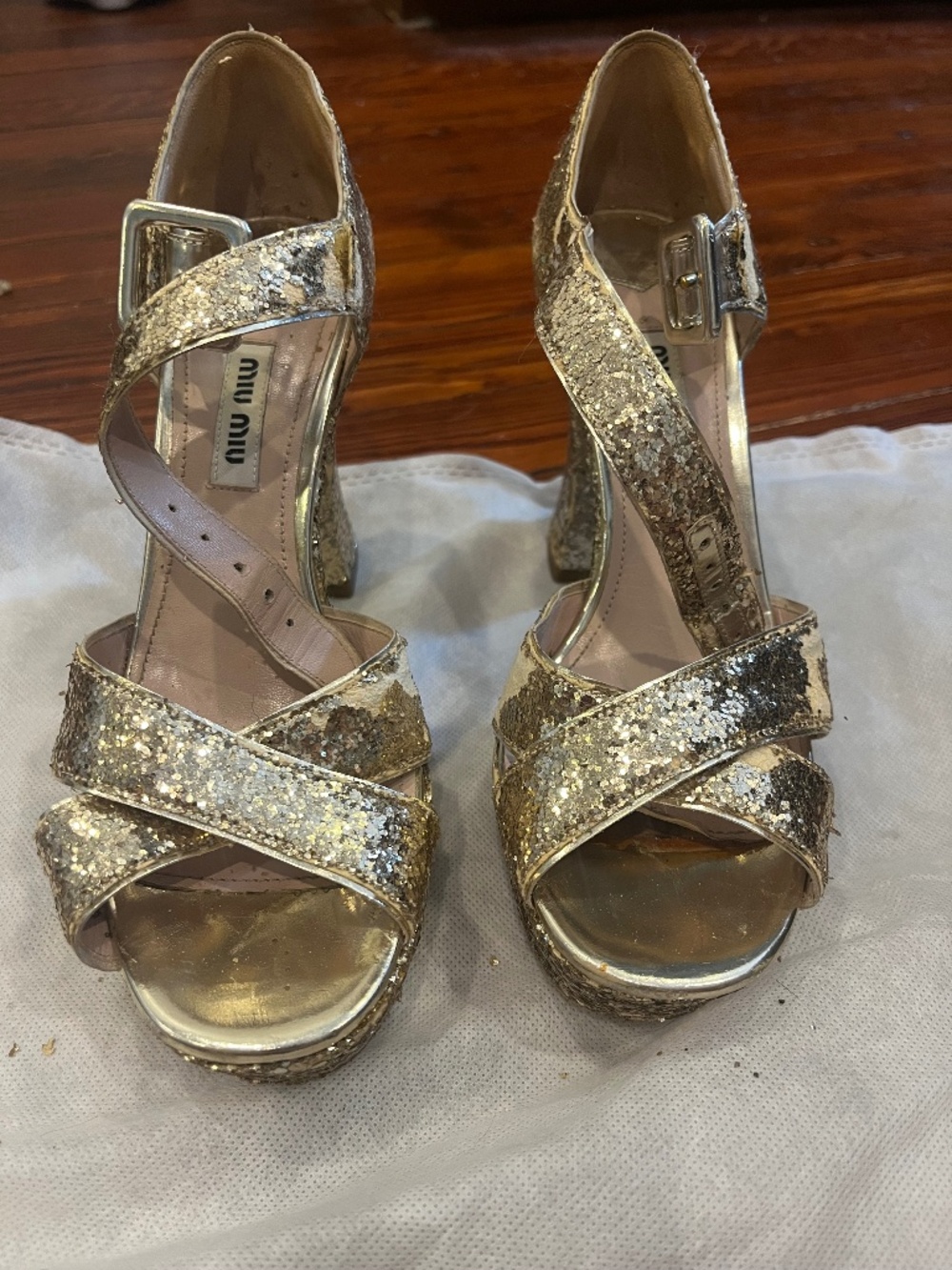 Miu Miu Glitter Platform Shoes 36.5